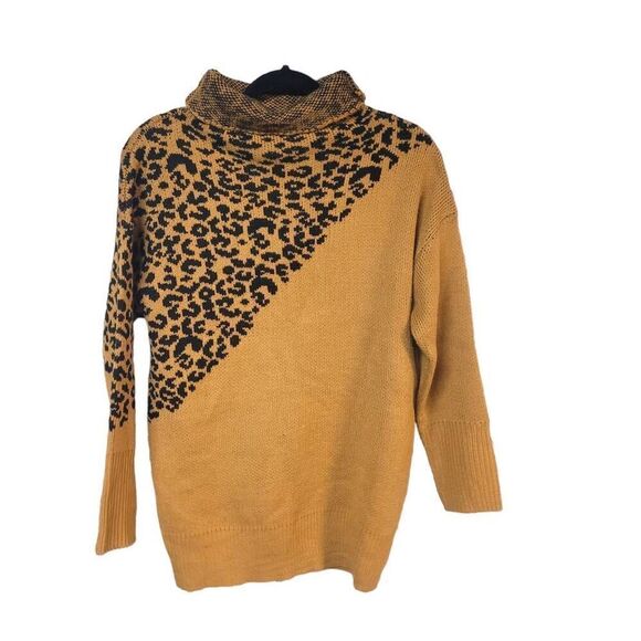 Cheetah print women’s large knit pullover sweater yellow brown - Picture 2 of 6